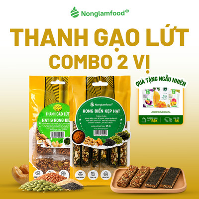 Thanh gạo lứt hạt và rong biển, rong biển kẹp hạt NONGLAMFOOD Thơm Giòn, Hạt Dinh Dưỡng Túi 95g,120g