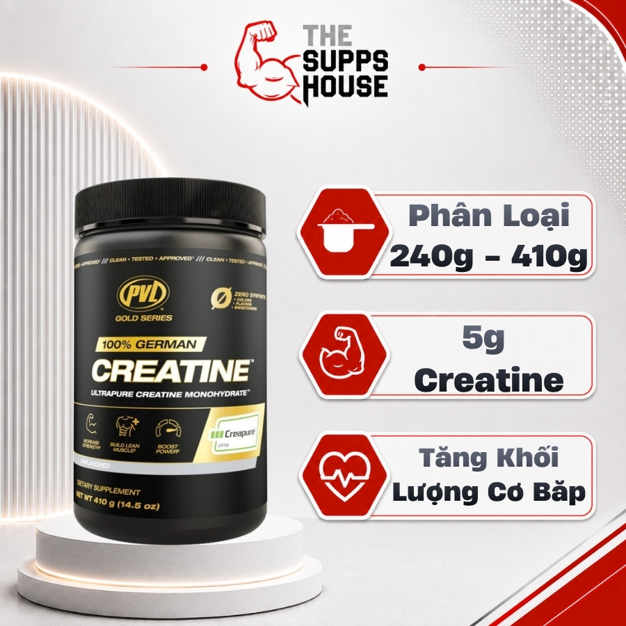 Bột tăng sức mạnh PVL 100% German Creatine Creapure tinh khiết, hấp thụ tối đa