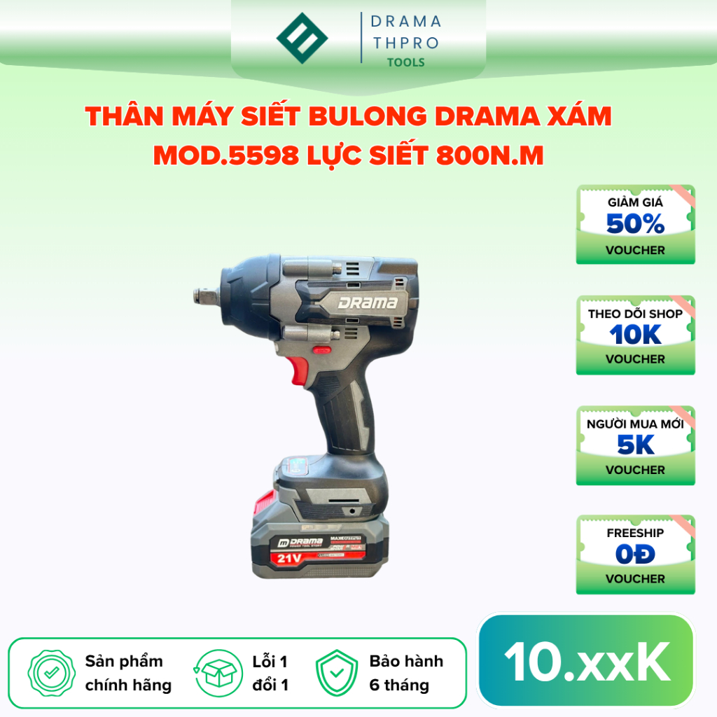 Thân Máy Siết Bulong Drama Xám Mod.5598 Lực Siết 800N.m Đầu 1/2 Bảo