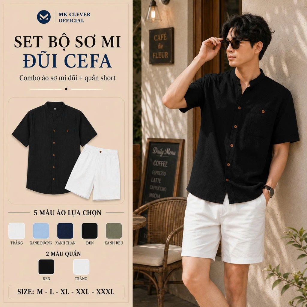 Set Bộ Đũi Cefa MK CLEVER Chất liệu Đũi mềm mịn thoáng mát, chống nhăn, form rộng hằng ngày