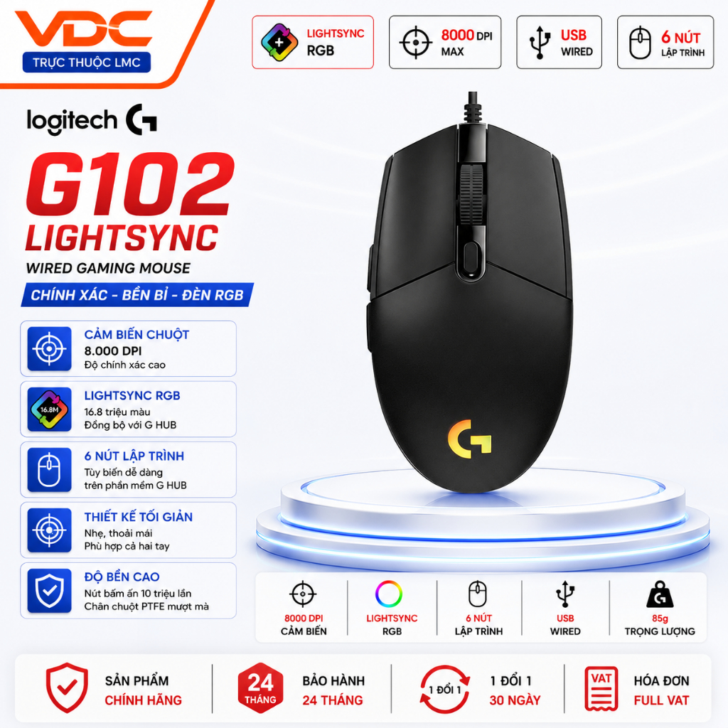 Chuột Logitech G102 LightSync Black/White