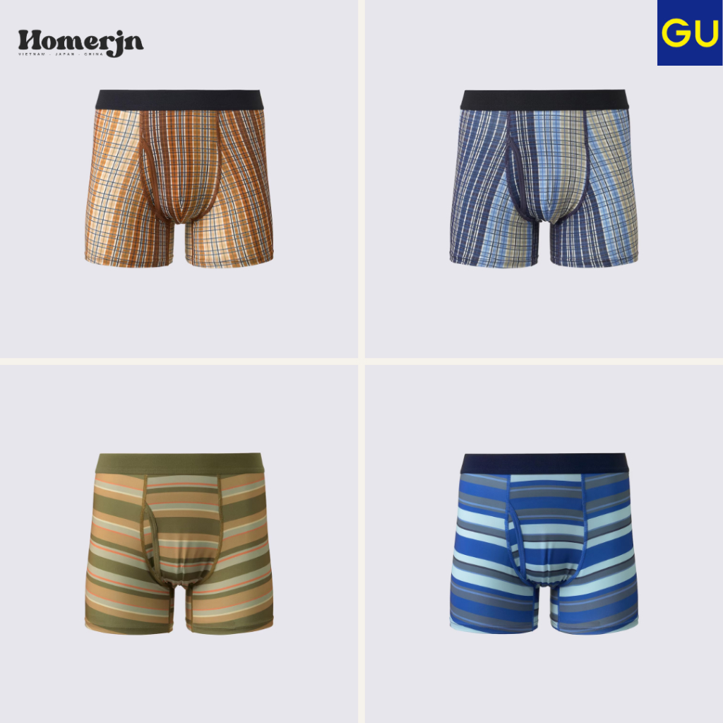 [GU JAPAN] Che Tên -  Quần lót nam Style Dry Boxer - Họa tiết kẻ Caro/Kẻ Thoáng Mát, Khử Mùi