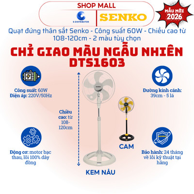 [HỎA TỐC[ Quạt đứng thân sắt Senko DTS1603 - Công suất 60W - Giao màu ngẫu nhiên - Hàng chính hãng