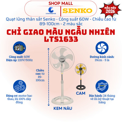 [HỎA TỐC] Quạt lửng thân sắt Senko LTS1633 - Công suất 60W - Giao màu ngẫu nhiên - Hàng chính hãng