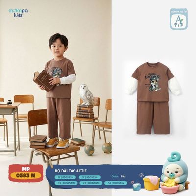 Bộ dài tay cho bé Mompa 1-5 tuổi vải Cotton Actif co giãn thoáng khí nhanh khô MP 0583