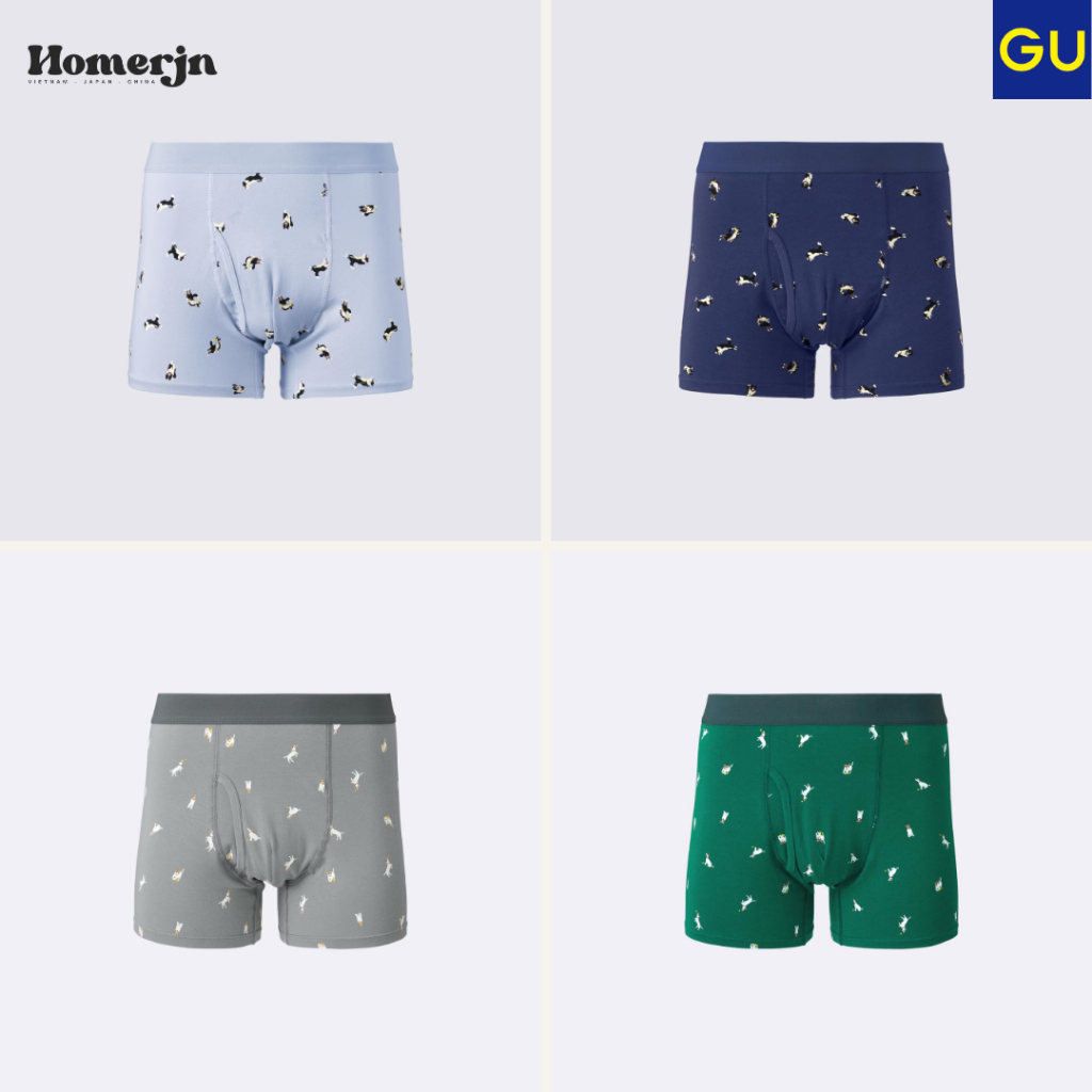 [GU JAPAN] Che Tên -  Quần Boxer Nam Họa Tiết Chó / Mèo STYLE DRY,Thoáng Mát, Khử Mùi
