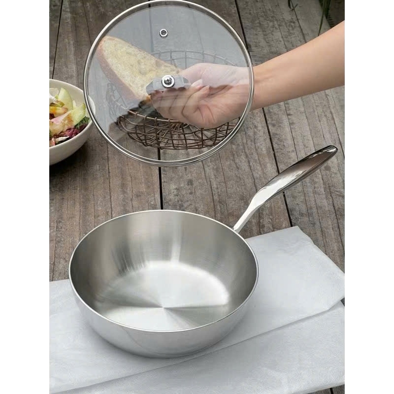 Chảo Inox 316 cao cấp 5 lớp Nguyên Khối tặng vung, Chảo Sâu Lòng 5 Lớp 20cm KAIYO, Chảo Inox 316, Ch