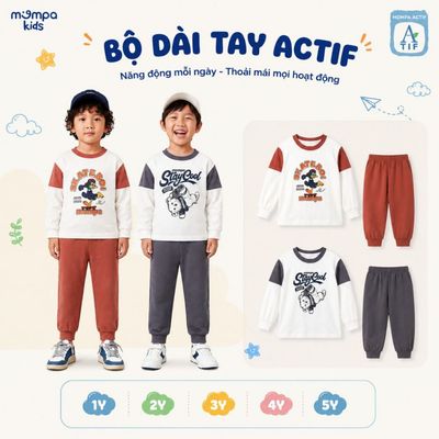 Bộ dài tay cho bé Mompa 1-5 tuổi vải Cotton Actif co giãn thoáng khí nhanh khô MP 0582