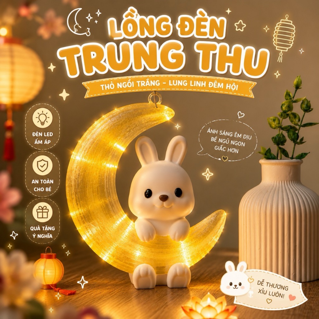 Lồng Đèn Thỏ Ôm Trăng Trung Thu, Mid-Autumn Festival Rabbit-Hugging-the-Moon Lantern