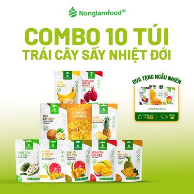 Combo 10 Loại Trái Cây Sấy Dẻo NONGLAMFOOD Đa Dạng Hương Vị Dẻo Mềm Chua Ngọt Hài Hòa, Trái Cây Sấy
