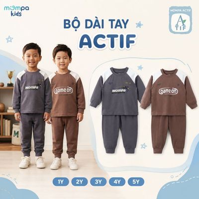 Bộ dài tay cho bé Mompa 1-5 tuổi vải Cotton Actif co giãn thoáng khí nhanh khô MP 0587