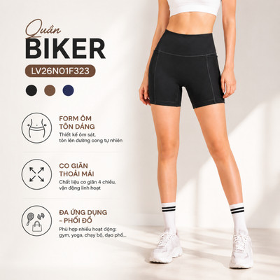 Quần Biker Nữ, Quần Đùi Ngắn Tập Gym, Chạy Bộ, Chơi Thể Thao Co Giãn Thoải Mái Vận Động. Quần Short Ôm LV26N01F323