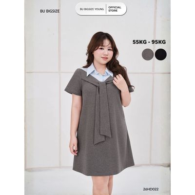 Đầm phối cổ sơ mi khăn buộc giả BIGSIZE (55kg đến 95kg) – 26HD022 - [BU Bigsize Young]