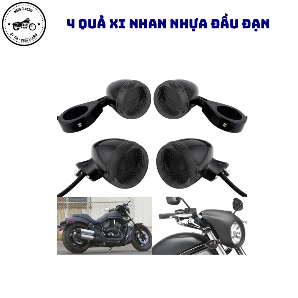 Bộ Đèn Xi Nhan Dáng Đạn Nhựa ABS Độ Xe Classic Harley Cafe Racer Win 67 CG125 - Kèm Cùm Kẹp