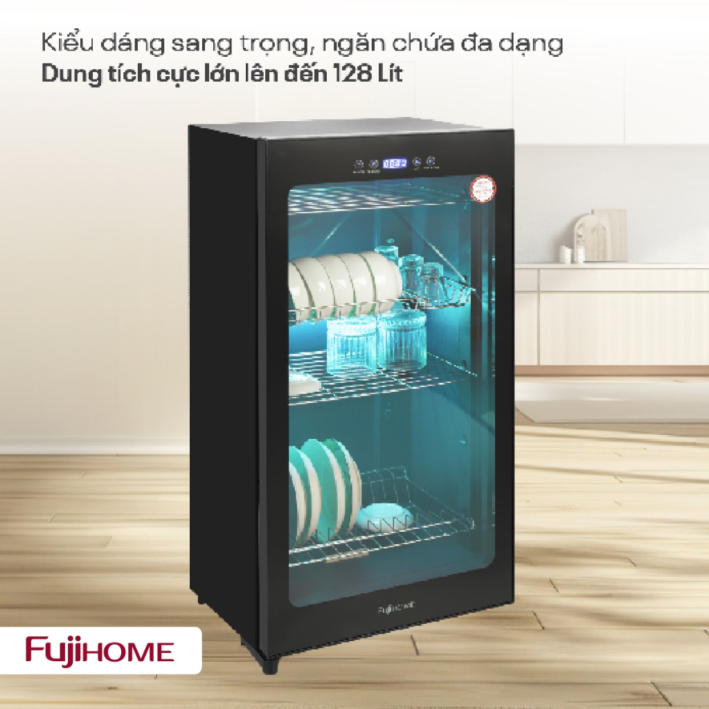 Máy sấy chén bát khử khuẩn 128L Nhập Khẩu FUJIHOME DD128, tủ sấy bát đĩa đa năng UV Ozone cảm ứng