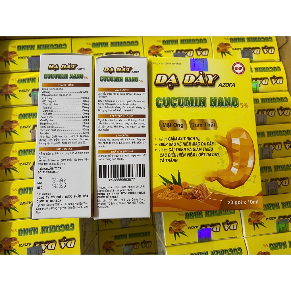 [CHÍNH HÃNG] Gel bảo vệ dạ dày Cucumin Nano hỗ trợ giảm acid dịch vị (Hộp 20 gói x 10ml) HHANH PHARM