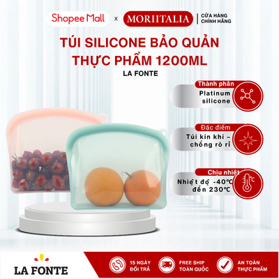 Túi Silicone Bảo Quản Thực Phẩm La Fonte 1200ml - Platinum Silicone,Khóa Kín Chống Rò Rỉ,Tái Sử Dụng