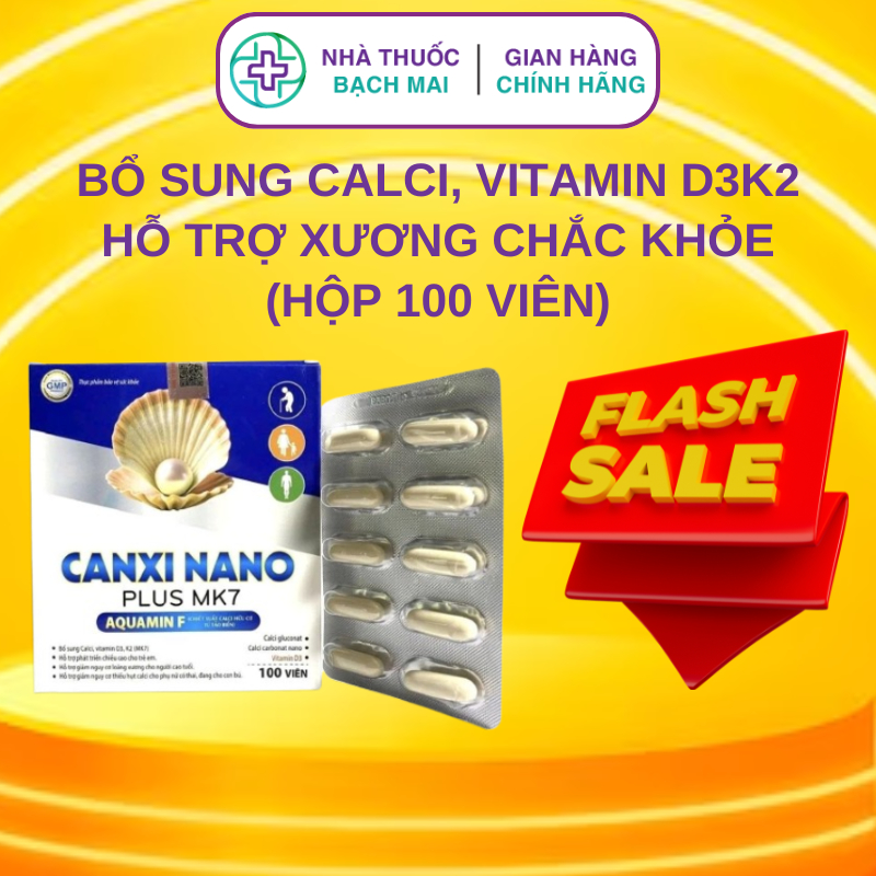 COMBO 3 HỘP 100 Viên uống Calci Aqua Canxi nano bổ sung calci, giúp xương chắc khỏe