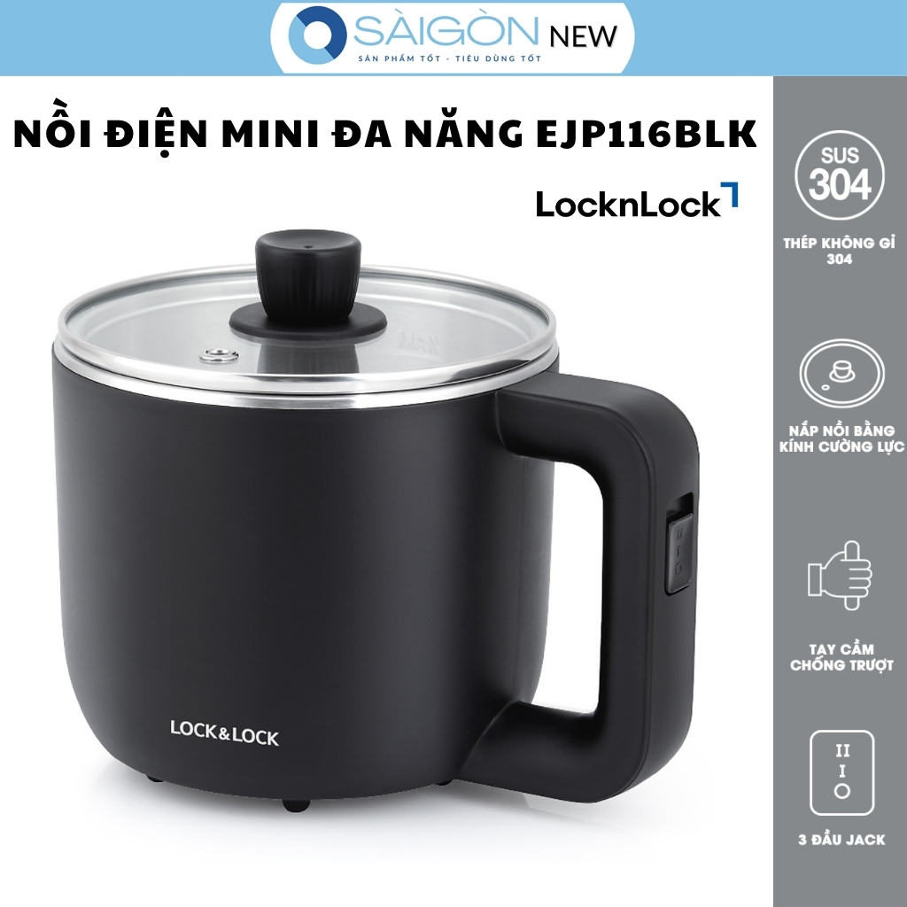 Nồi Điện Đa Năng EJP116BLK Chất Lượng Cao Lock&Lock - Nồi Lẩu Mini 0.8 Lít 600W