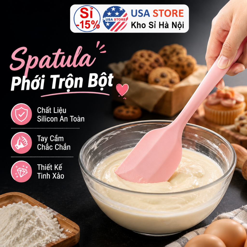 Dụng Cụ Xẻng Trộn Cán Silicon MS1276 - Spatula Phới Trộn Bột, Phới Dẹt Chiên Rán