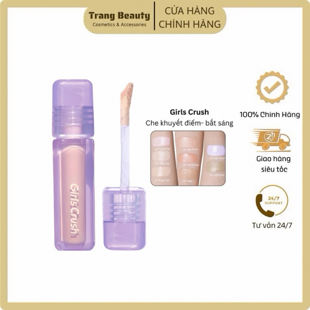 GIRLS CRUSH CHÍNH HÃNG Kem Làm Sáng Che Khuyết Điểm Girls Crush Matte Velvet Concealer Mỏng Mịn 8g