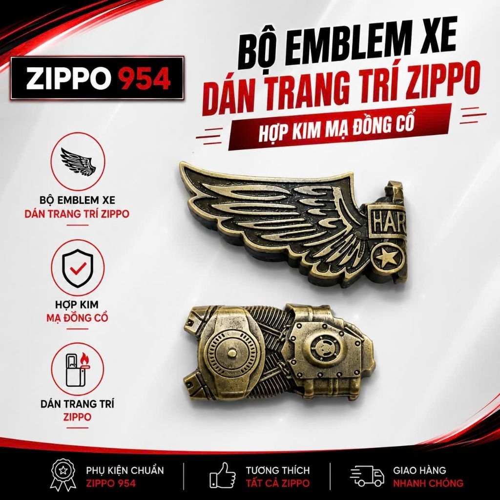 [Zippo 954] Mảnh Emblem Zin tháo máy dán trang trí Zippo