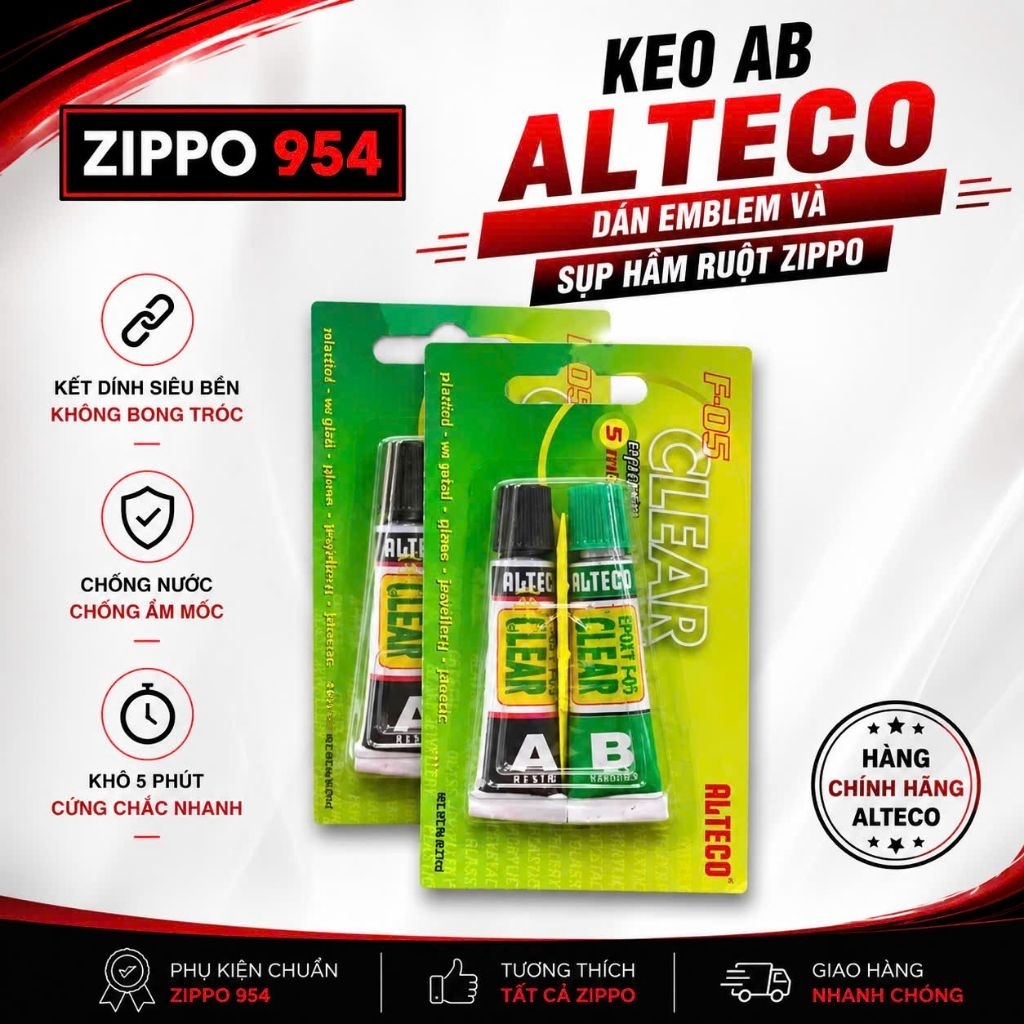 [Zippo 954] Keo AB dán Emblem và sụp hầm Zippo chuyên dụng