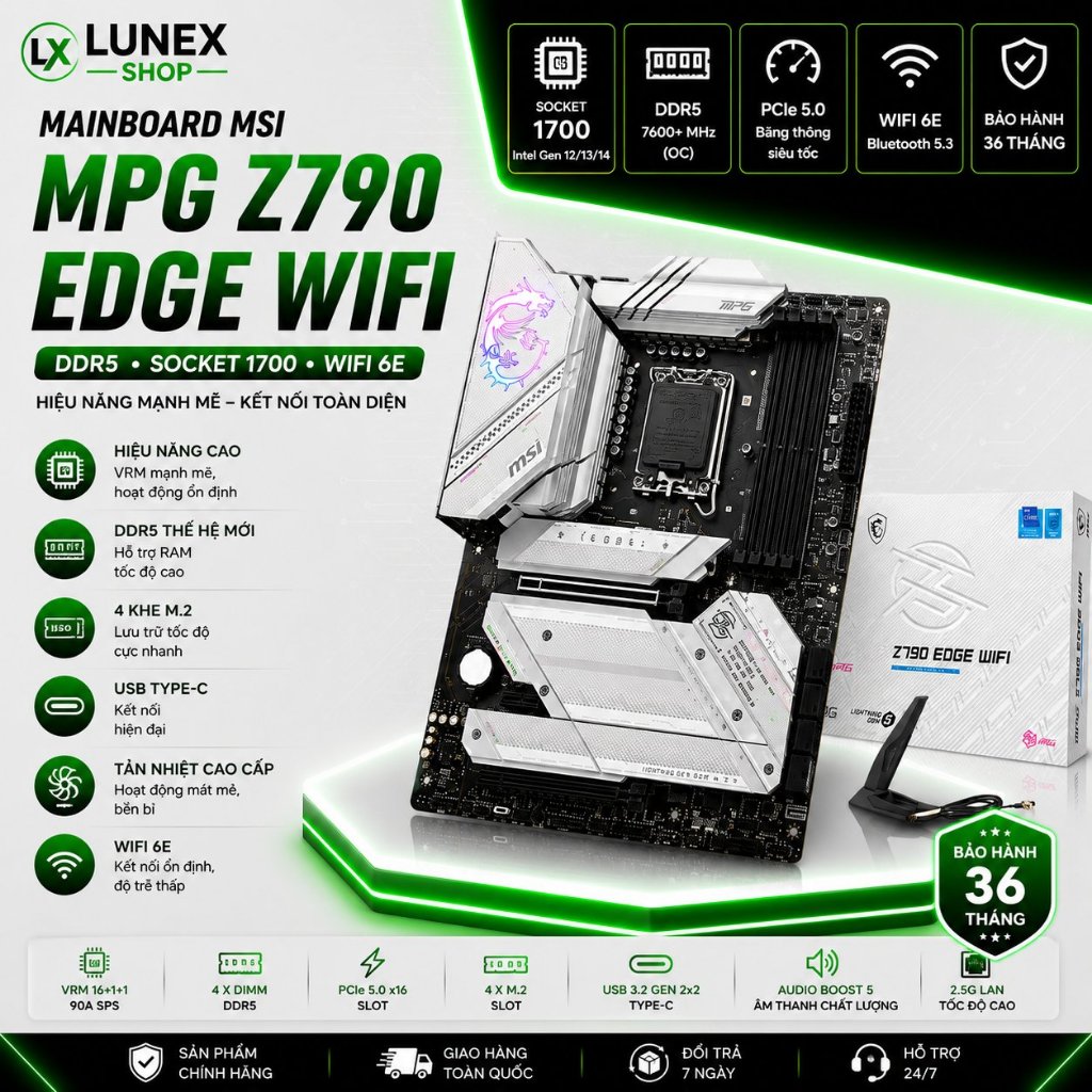Mainboard MSI MPG Z790 EDGE WIFI – DDR5 – Socket 1700 – Hỗ trợ Intel Gen 12/13/14 – WiFi 6E