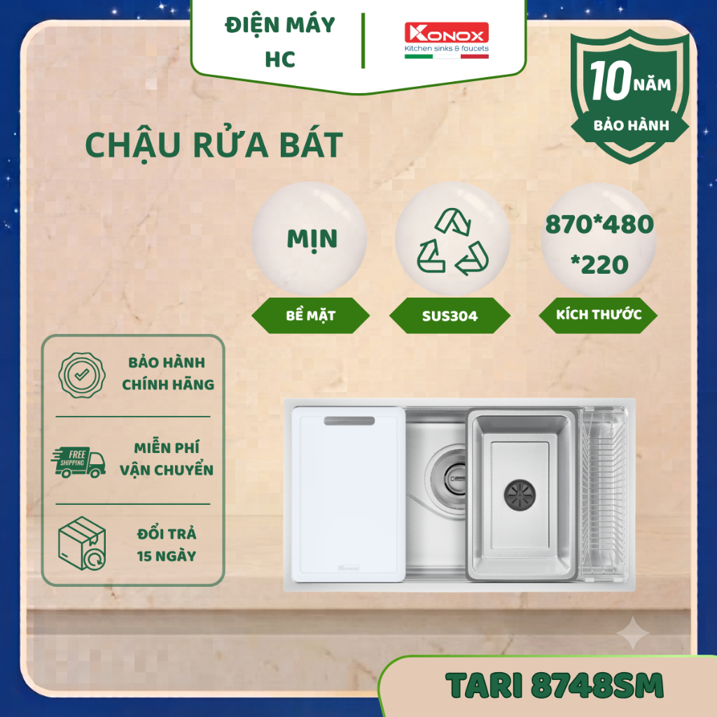 Chậu rửa bát Konox Tari 8748SM – Thiết kế tối giản, sang trọng, phù hợp mọi không gian