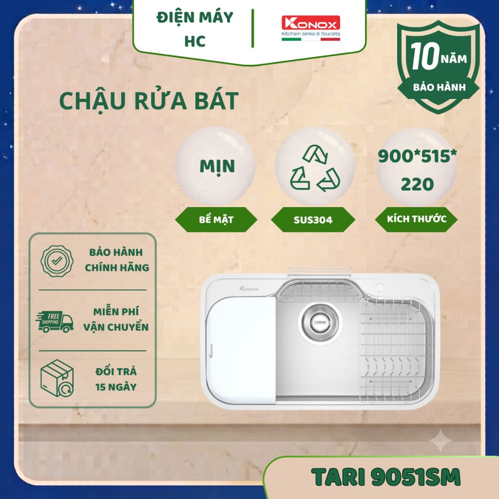 Chậu rửa bát Konox Tari 9051SM – Phong cách Nhật cao cấp, bề mặt mịn sang trọng