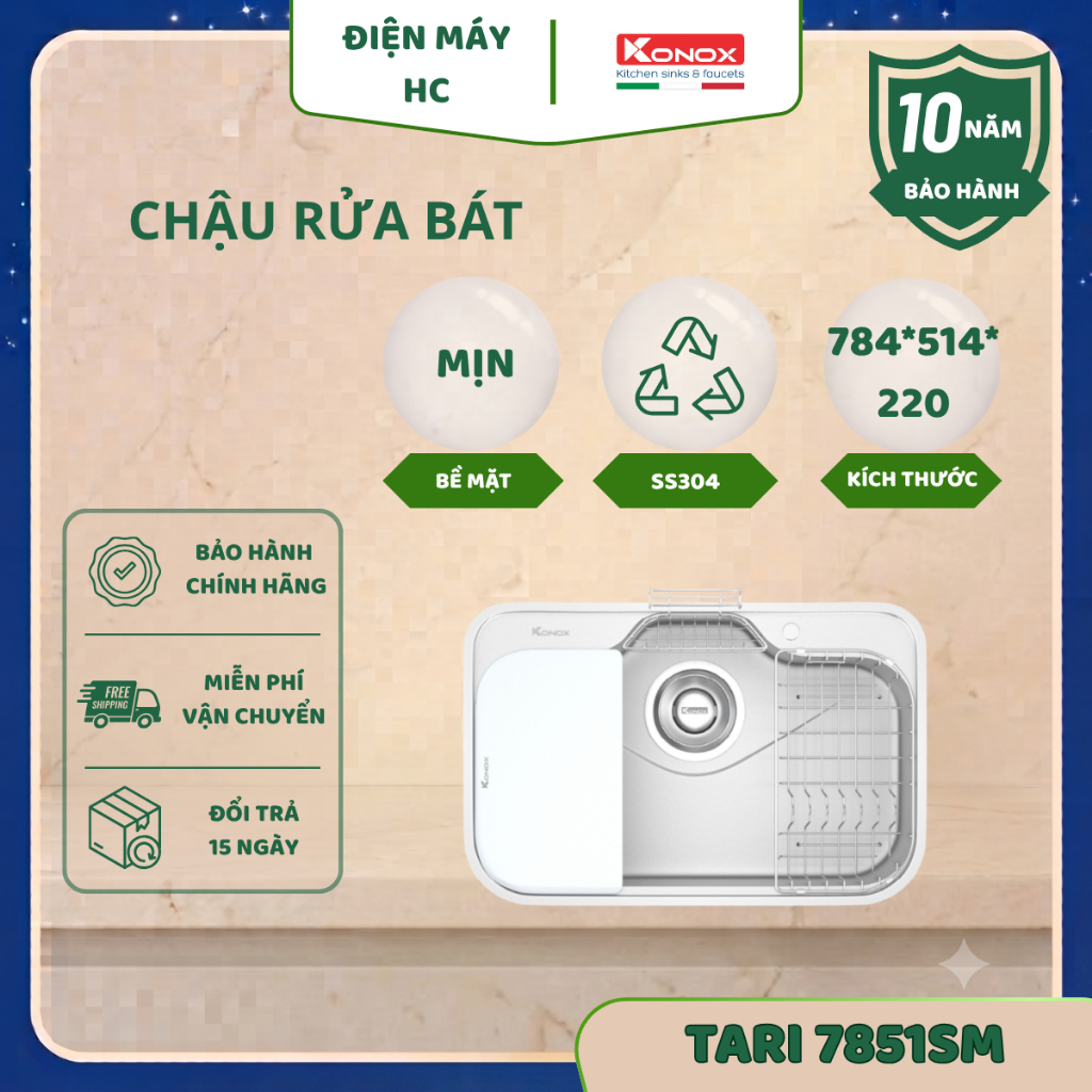 Chậu rửa bát Konox Tari 7851SM – Phong cách Nhật, bề mặt mịn sang trọng