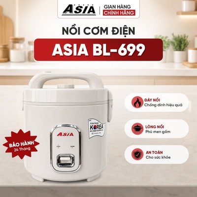 Nồi cơm điện 1.8L ASIA BL-699 lòng nồi phủ men gốm cao cấp an toàn, cơm ngon chống dính BH 24 tháng