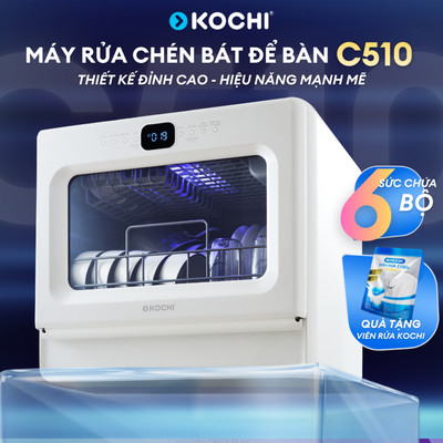 [Mới] Máy Rửa Chén Bát Để Bàn KOCHI C510 - 6 Bộ - Cửa trong suốt - Rửa Nước Nóng 75°C - Sấy PTC -Không Cần Lắp Đặt