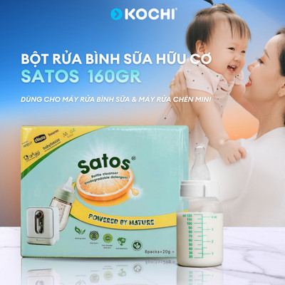 Bột rửa bình sữa Satos 160gr - Dành cho máy rửa bình sữa - Hữu Cơ - 100% tự nhiên - Không hoá chất - Mùi nhẹ - Sạch Sâu