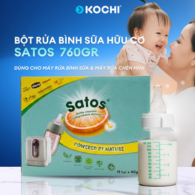 Bột rửa bình sữa Satos 760gr - Siêu tiết kiệm - Dành cho máy rửa bình sữa - Hữu Cơ - 100% tự nhiên - Không hoá chất