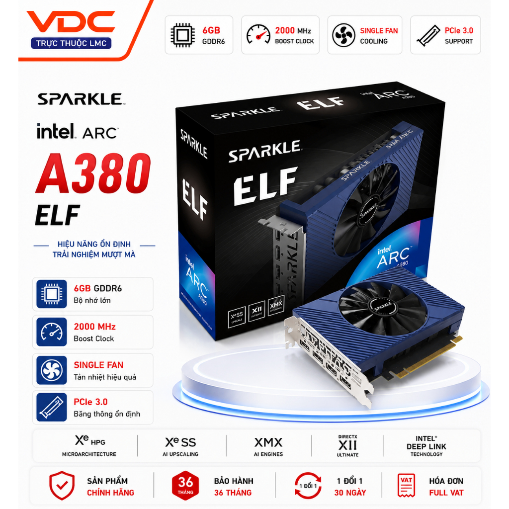 VGA SPARKLE Intel Arc A380 ELF 6GB GDDR6 New Full VAT Bảo hành 36 tháng