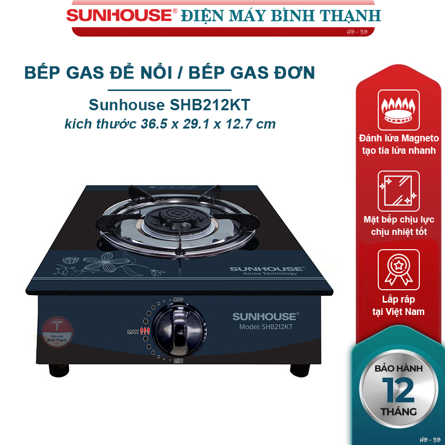 Bếp gas, bếp ga đơn Sunhouse SHB212KT (để nổi) - Bảo hành 1 năm