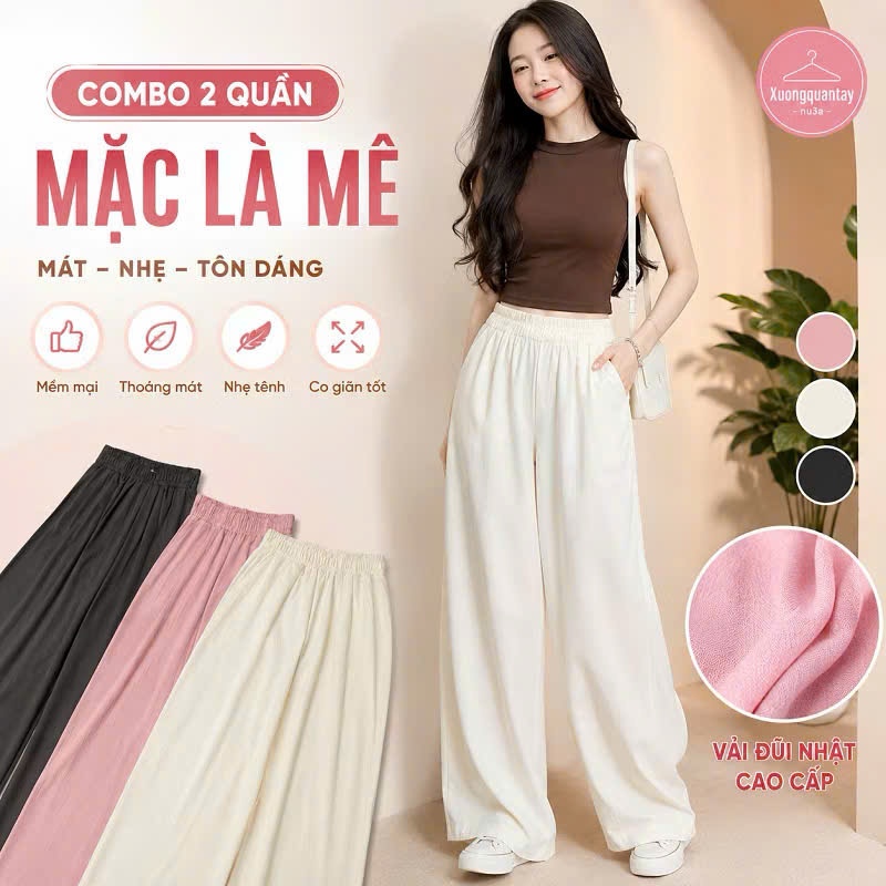 Quần Ống Rộng Nữ Vải Đũi Mát Loại Đẹp Siêu Hót Nhiều Màu, Bản Cạp Cao Lên From…