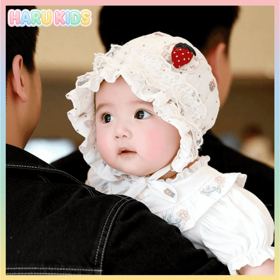 Mũ Bonnet Ren Cho Bé Gái 0-10 Tháng, Mũ Buộc Dây Mềm Mại Phong Cách Vintage Hàn Quốc 36-44cm [MH27]