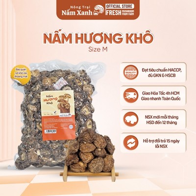[Size M] Nấm Hương (Đông Cô) Khô VN (Tai 3-4cm) Sấy Nhiệt 500g 1kg - Nông Trại Nấm Xanh