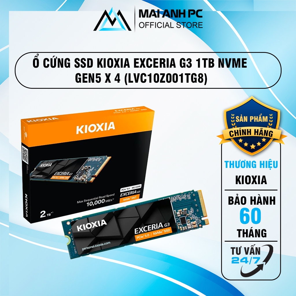 Ổ Cứng SSD Kioxia EXCERIA G3 1TB NVMe Gen5x4 (LVC10Z001TG8)