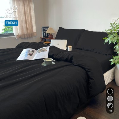 Bộ vỏ chăn mền ga gối GONI FRESH màu Đen Nhăn - Ga drap giường bo chun cao 4-25cm kích thước 1m, 1m2 ,1m4, 1m6, 1m8, 2m2