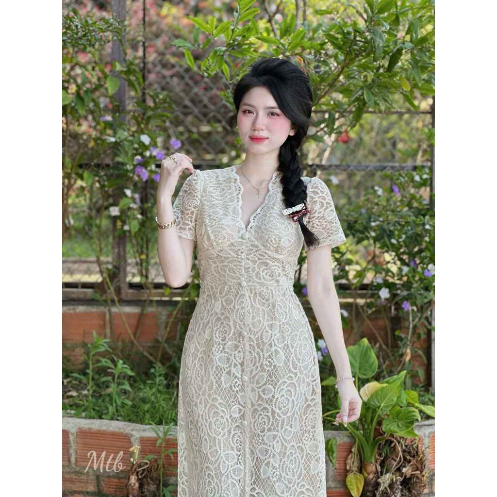 Đầm thiết kế ren cao cấp dáng xòe tiểu thư dự tiệc sang trọng chuẩn hình - ELUNA