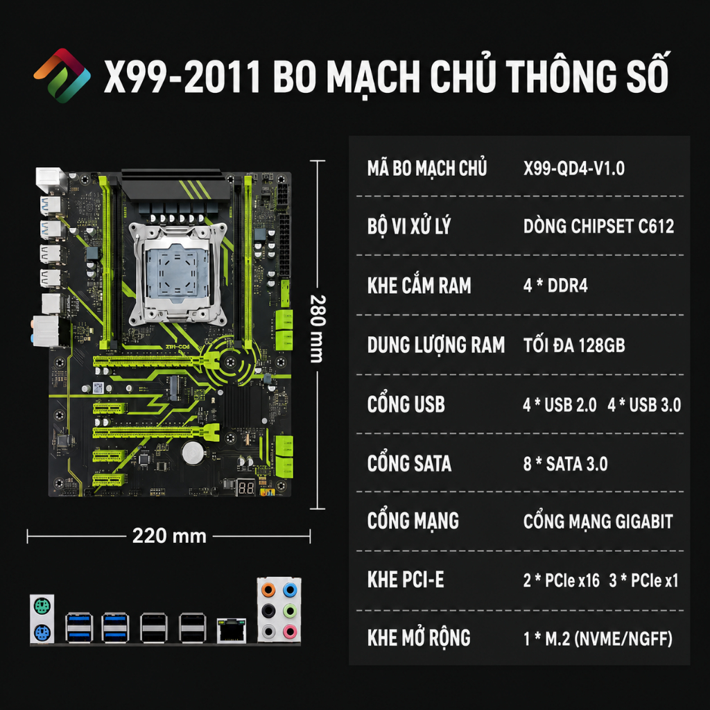Bo mạch chủ Mainboard X99 OEM QD3 QD4 , ZUD3 Dual DDR3 , ZUD4 Dual DDR4 hỗ trợ CPU Socket 2011v3 ( X