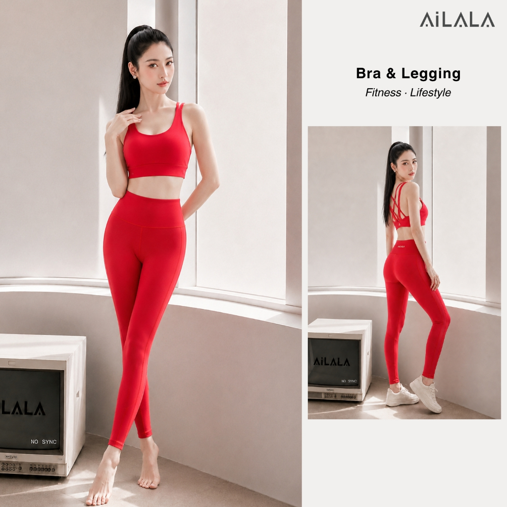 AiLALA LUX67 Bộ Đồ Tập Yoga Gym Nữ, Áo Bra Kèm Mút,  Quần Legging Cạp Cao Tôn Dáng Size S-XL