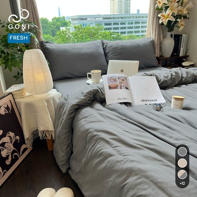 Bộ vỏ chăn mền ga gối GONI FRESH màu Xám Nhăn - Ga drap giường bo chun cao 4-25cm kích thước 1m, 1m2 ,1m4, 1m6, 1m8, 2m2