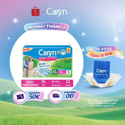 [Tặng Miếng Ngẫu Nhiên] Tã Quần Người Lớn Caryn Mỏng Nhẹ/Mỏng Thoáng Chống Tràn, Cho Người Già Tự Đi Lại Size M16/M32