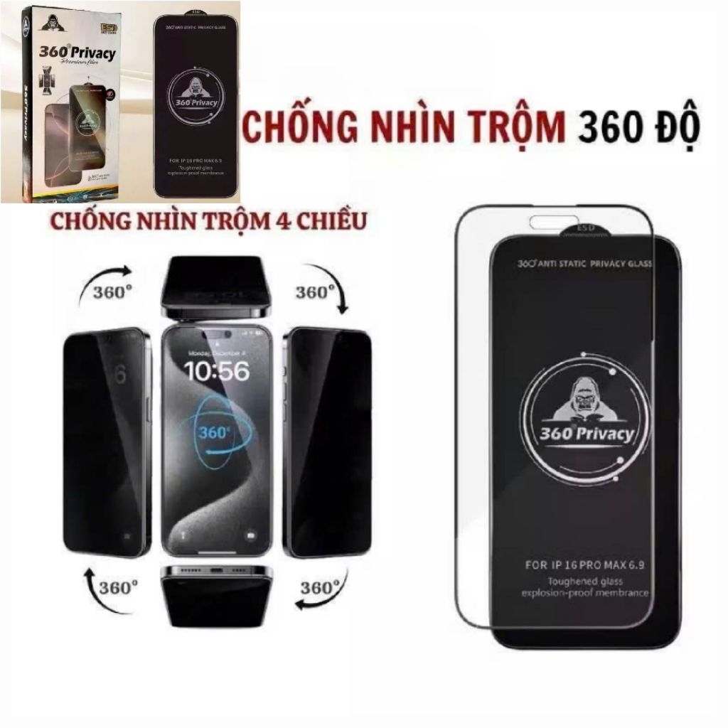 CƯỜNG LỰC CHỐNG NHÌN TRỘM 360° IPHONE (1 kính + giấy lau)