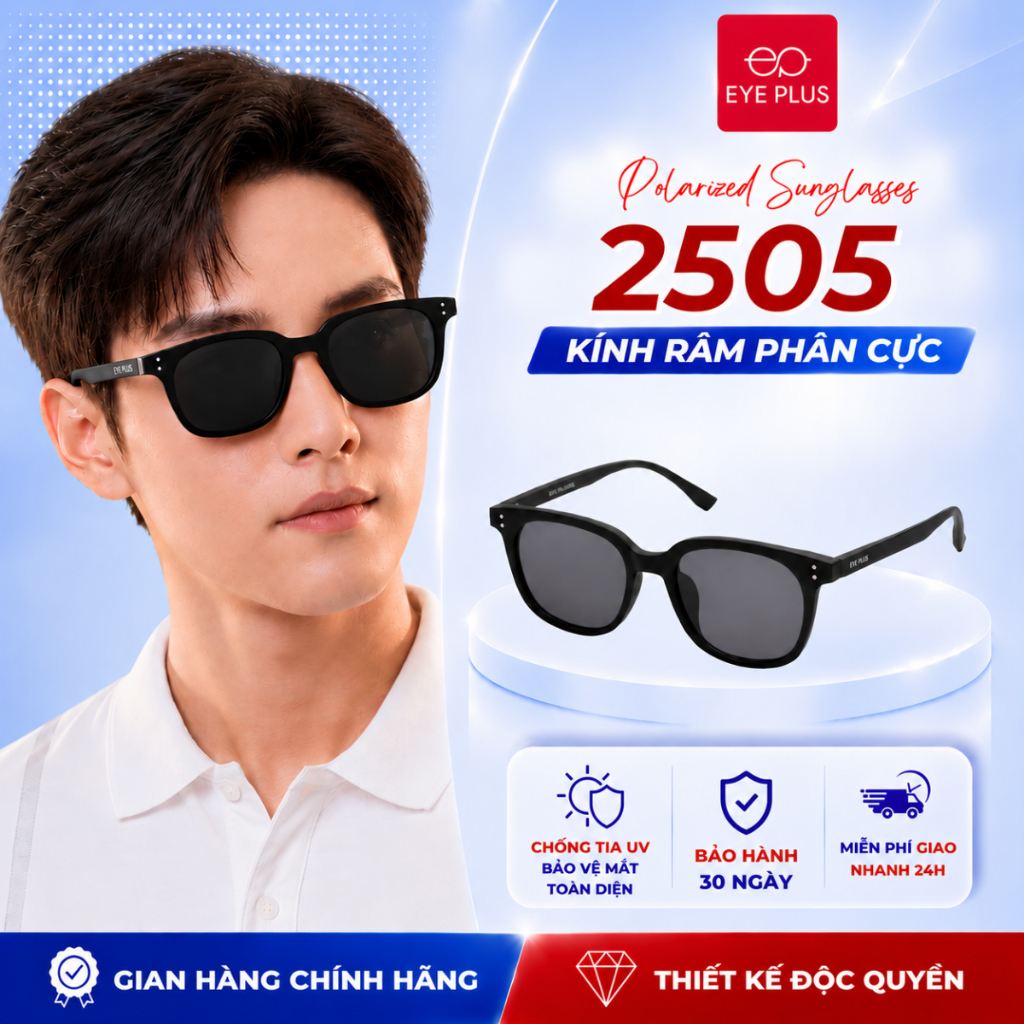 Kính Râm Phân Cực Nam Nữ ES2505 EyePLus Dáng GM Gọng Nhựa Dẻo TR90 Kiểu Dáng Thời Trang Phong Cách