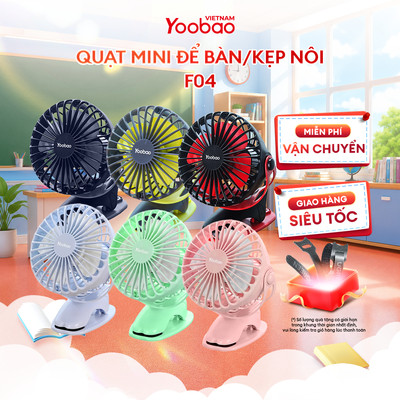 Quạt YOOBAO Để bàn/kẹp nôi F04 6400mAh / 2500mAh Xoay 720 độ sử dụng đến 32 giờ liên tục | Bảo hành 12 tháng